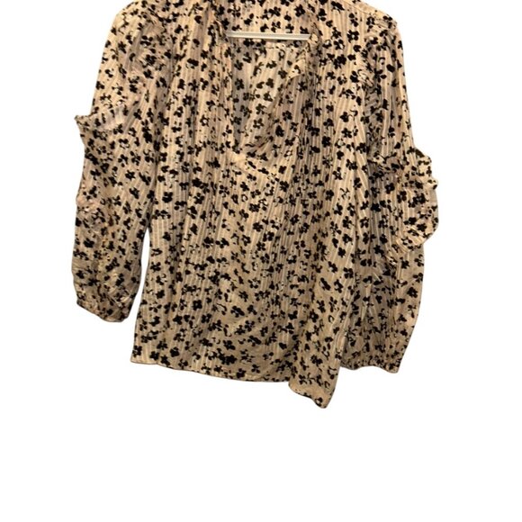 ulla johnson cream black floral print ruffle trimmed sleeves tunic top 6 - Picture 5 of 5